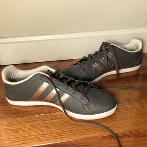 Gray and rose gold adidas sneakers